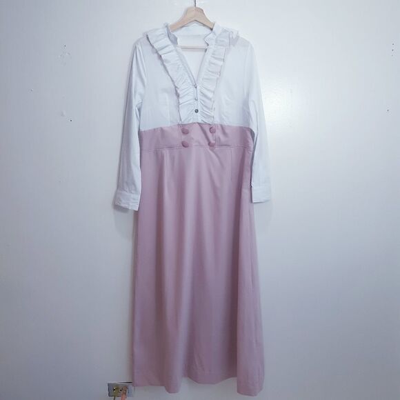 Vintage Frilly Lapel 2 Tone Shirt Dress - Picture 1 of 8